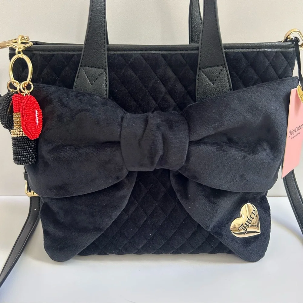 NWT Juicy Couture Tied with a Bow mini tote crossbody Black Bow Bag purse charm - Picture 3 of 17